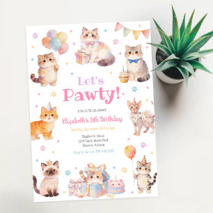 Laten we feestkat kitten verjaardagsfeest uitnodig kaart