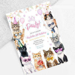 Laten we feestkat kitten verjaardagsfeest uitnodig kaart