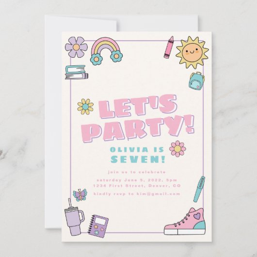 Laten we feestroze Paarse iconen verjaardagsuitnod Kaart (Voorkant)