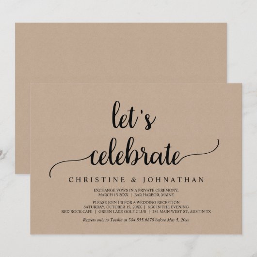 Laten we feestvieren, de Rustic Kraft Elopement Pa Kaart (Voorkant / Achterkant)
