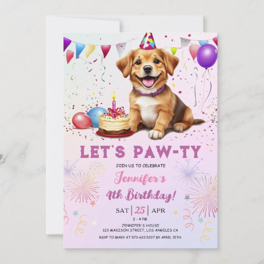 Laten we feestvieren Hond Verjaardagsfeest Meisje  Kaart (Voorkant)