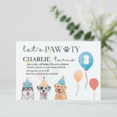 laten we feestvieren hond verjaardagsuitnodiging RSVP kaartje (Staand voorkant)