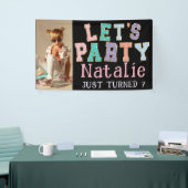 Laten we feestvieren Preppy Faux Chenille Verjaard Spandoek (Beurs)