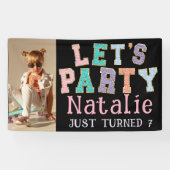 Laten we feestvieren Preppy Faux Chenille Verjaard Spandoek (Horizontaal)