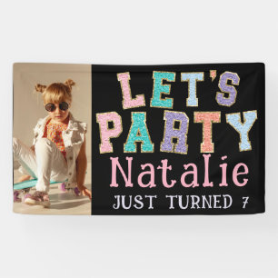 Laten we feestvieren Preppy Faux Chenille Verjaard Spandoek