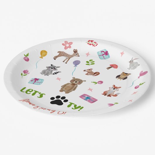 Laten we feestvieren! Wilde dieren kinderen verjaa Papieren Bordje (Gekanteld)