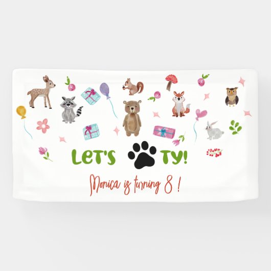 Laten we feestvieren! Wilde dieren kinderen verjaa Spandoek (Horizontaal)