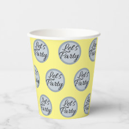 Laten we feestviering polka dot en moderne tekst papieren bekers