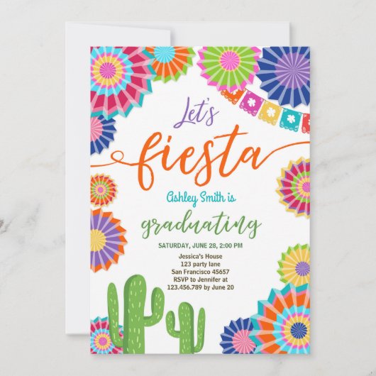 Laten we Fiesta Afstuderen Uitnodiging Mexicaans f (Voorkant)
