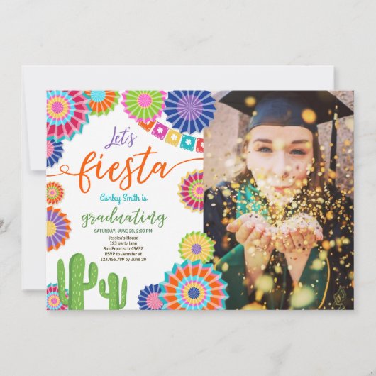 Laten we Fiesta Afstuderen Uitnodiging Mexicaans f (Voorkant)