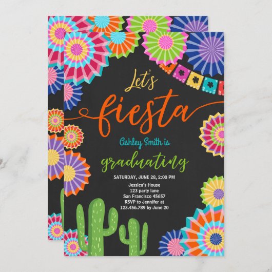 Laten we Fiesta Afstuderen Uitnodiging Mexicaanse  (Voorkant / Achterkant)