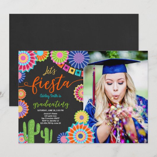 Laten we Fiesta Afstuderen Uitnodiging Mexicaanse (Voorkant / Achterkant)