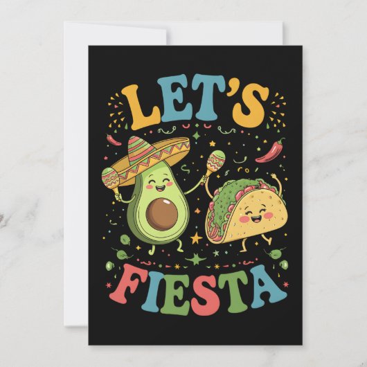 Laten we Fiesta Avocado en Tacos Cinco de Mayo Kaart (Voorkant)