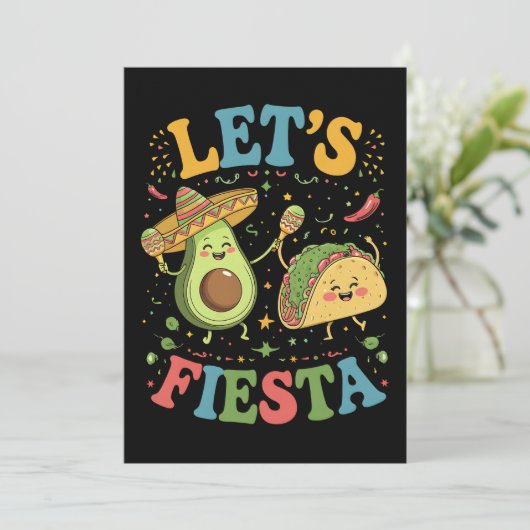 Laten we Fiesta Avocado en Tacos Cinco de Mayo Kaart (Staand voorkant)