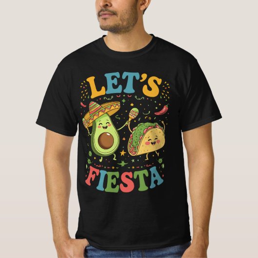 Laten we Fiesta Avocado en Tacos Cinco de Mayo T-shirt (Voorkant)