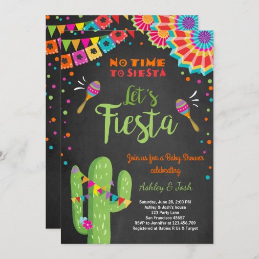 Laten we Fiesta Baby shower uitnodigen Mexicaanse  Kaart (Voorkant / Achterkant)