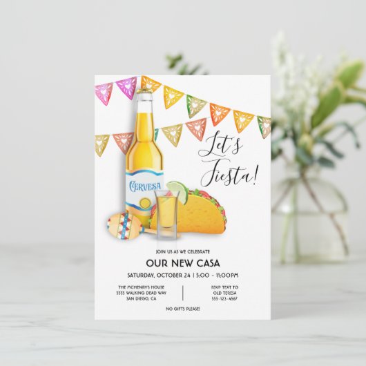 Laten we Fiesta Bier tequila shot taco Nieuw Huis Kaart (Staand voorkant)