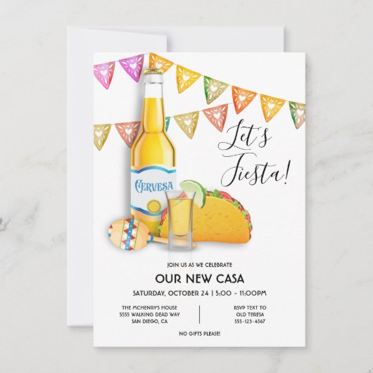 Laten we Fiesta Bier tequila shot taco Nieuw Huis Kaart (Voorkant)