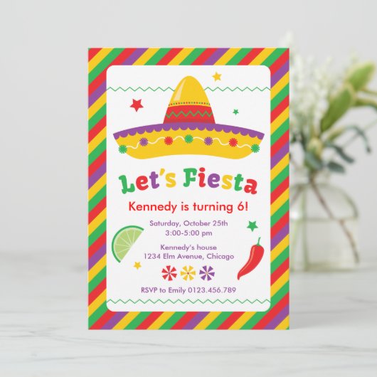Laten we Fiesta! Birthday Party Invitation Kaart (Staand voorkant)