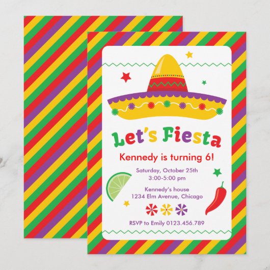 Laten we Fiesta! Birthday Party Invitation Kaart (Voorkant / Achterkant)