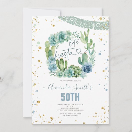 Laten we Fiesta Blauwe Cactus Bloemen elke leeftij Kaart (Voorkant)