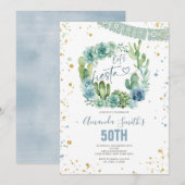 Laten we Fiesta Blauwe Cactus Bloemen elke leeftij Kaart (Voorkant / Achterkant)