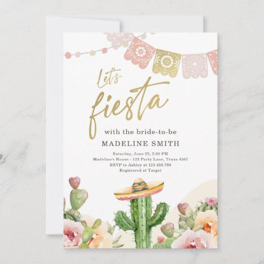 Laten we Fiesta Cactus Aquarel Bruidsmeisjes Uitno Kaart (Voorkant)