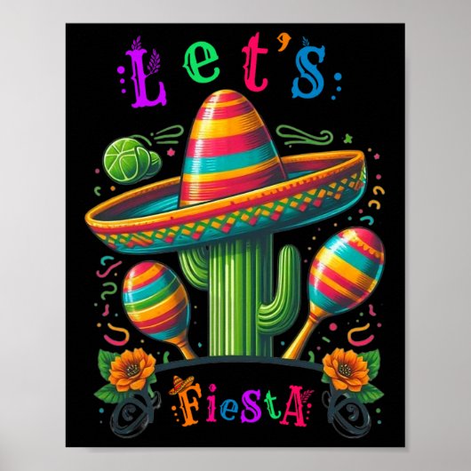 Laten we Fiesta Cactus Cinco De Mayo Mannen Vrouwe Poster (Voorkant)