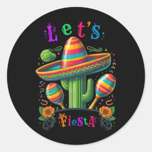 Laten we Fiesta Cactus Cinco De Mayo Mannen Vrouwe Ronde Sticker