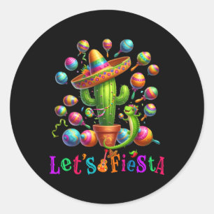 Laten we Fiesta Cactus Cinco De Mayo Mannen Vrouwe Ronde Sticker