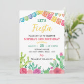 Laten we Fiesta Cactus Meisje Verjaardag Uitnodigi Kaart (Staand voorkant)