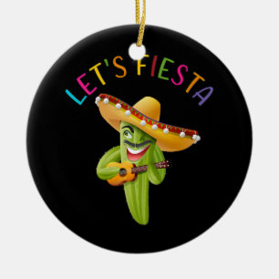 Laten we Fiesta Cactus Sombrero Pet Guitar Cinco d Keramisch Ornament