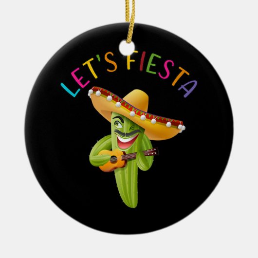Laten we Fiesta Cactus Sombrero Pet Guitar Cinco d Keramisch Ornament (Voorkant)