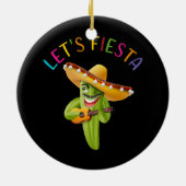Laten we Fiesta Cactus Sombrero Pet Guitar Cinco d Keramisch Ornament (Achterkant)