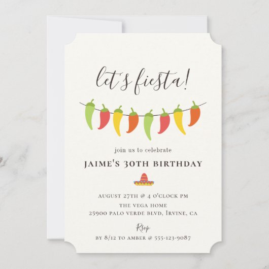 Laten we Fiesta Chili Pepper Verjaardagsfeest Kaart (Voorkant)