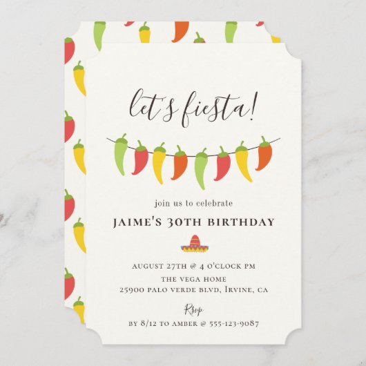 Laten we Fiesta Chili Pepper Verjaardagsfeest Kaart (Voorkant / Achterkant)