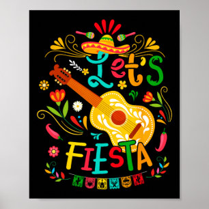 Laten we Fiesta Cinco De Mayo Gitaar Grappig Mexic Poster