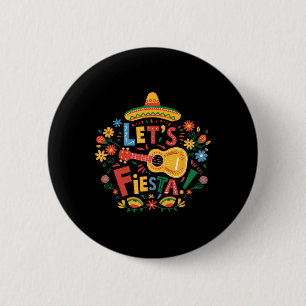Laten we Fiesta Cinco De Mayo Gitaar Grappig Mexic Ronde Button 5,7 Cm