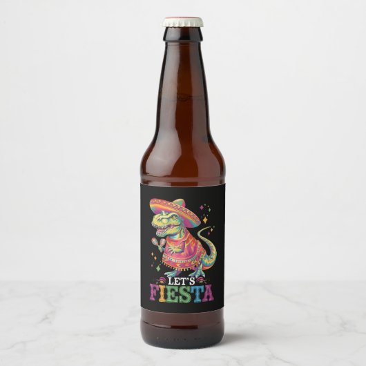 Laten we Fiesta Cinco de Mayo T Rex dinosaurus bek Bier Etiket (Voorkant)