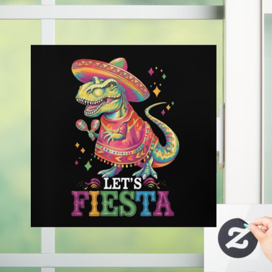 Laten we Fiesta Cinco de Mayo T Rex dinosaurus bek Raamsticker (Huis)
