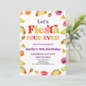 Laten we Fiesta Four Ever Taco 4e Verjaardagsfeest Kaart (Staand voorkant)
