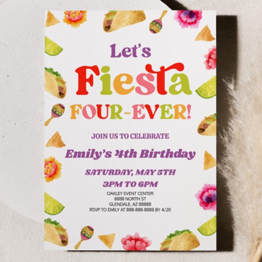 Laten we Fiesta Four Ever Taco 4e Verjaardagsfeest Kaart