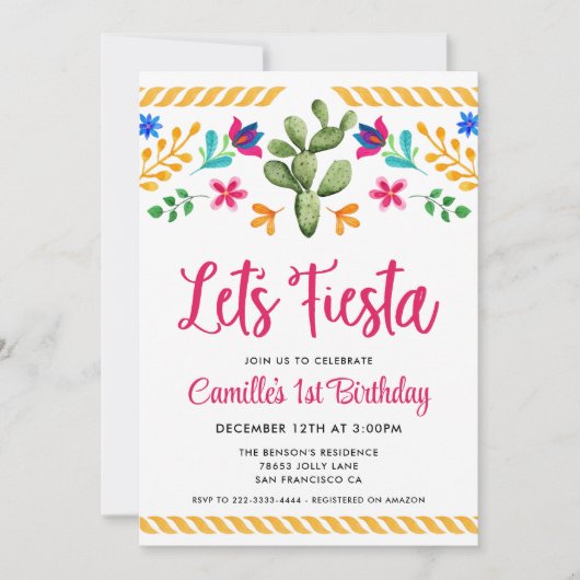 Laten we Fiesta Girl Birthday-uitnodiging Kaart (Voorkant)