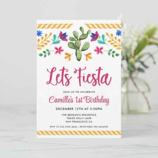 Laten we Fiesta Girl Birthday-uitnodiging Kaart (Staand voorkant)