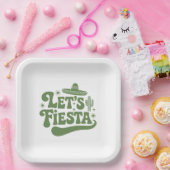 Laten we Fiesta Groovy Sombrero Cacti Feestelijk v Papieren Bordje (Feest)