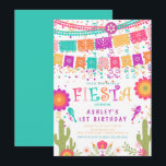 Laten we Fiesta Kids Birthday Party Invitation Kaart<br><div class="desc">Vertrouwensfeestfeestdag voor kinderen in de provincie Kleurful met vlekjes,  bloemen,  confetti en cactus planten</div>