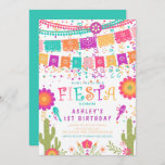 Laten we Fiesta Kids Birthday Party Invitation Kaart<br><div class="desc">Vertrouwensfeestfeestdag voor kinderen in de provincie Kleurful met vlekjes,  bloemen,  confetti en cactus planten</div>