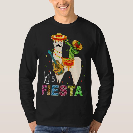 Laten we Fiesta Llama Cinco De Mayo Cactus Sombrer T-shirt (Voorkant)