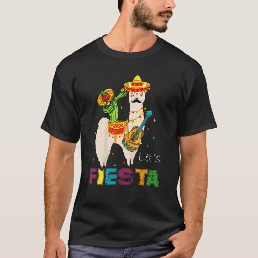 Laten we Fiesta Llama Cinco De Mayo Cactus Sombrer T-shirt (Voorkant)