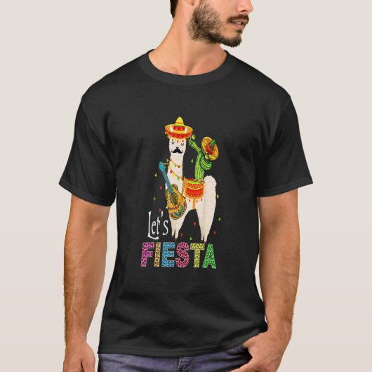 Laten we Fiesta Llama Cinco De Mayo Cactus Sombrer T-shirt (Voorkant)